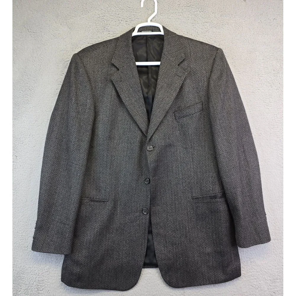 Stafford Sport Coat Mens 46‎ Wool Cashmere Herringbone Tweed Blazer Suit Jacket
